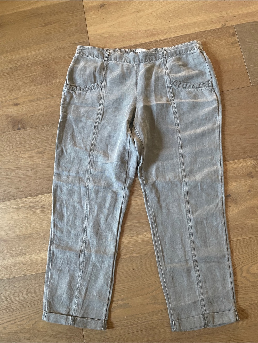 C&C California Linen Lyocell Cropped Pull On Pants Gray Size Large